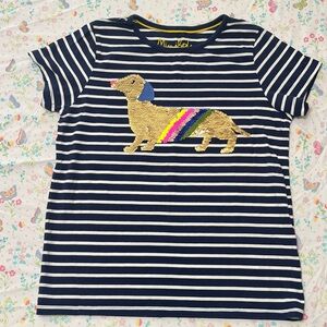Mini Boden Navy Striped Tee with Sequin Dog